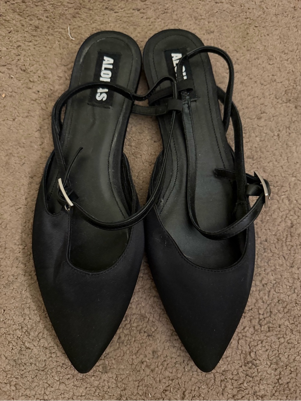 Oris Black Pointed Slingback Flats with Thin Strap